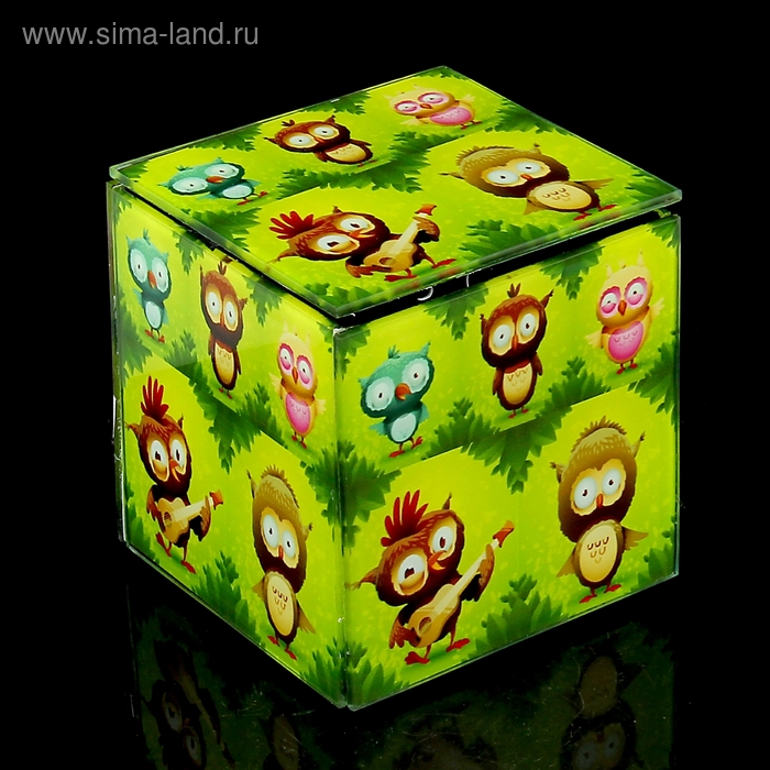 Шкатулка стекло "Совушки" зеленая, 9,5х9,5х10 см - Фото 1
