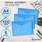Набор папок-конвертов на кнопке 5 штук, А4, 120 мкм, Calligrata, прозрачные, синие - Фото 1