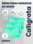 Набор папок-конвертов на кнопке 5 штук, А4, 120 мкм, Calligrata, прозрачные, зеленые - Фото 1