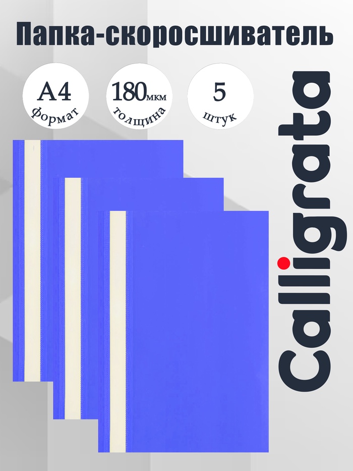 Набор папок-скоросшивателей А4, 5 штук, Calligrata, 180 мкм, с прозрачным верхом, синий - Фото 1