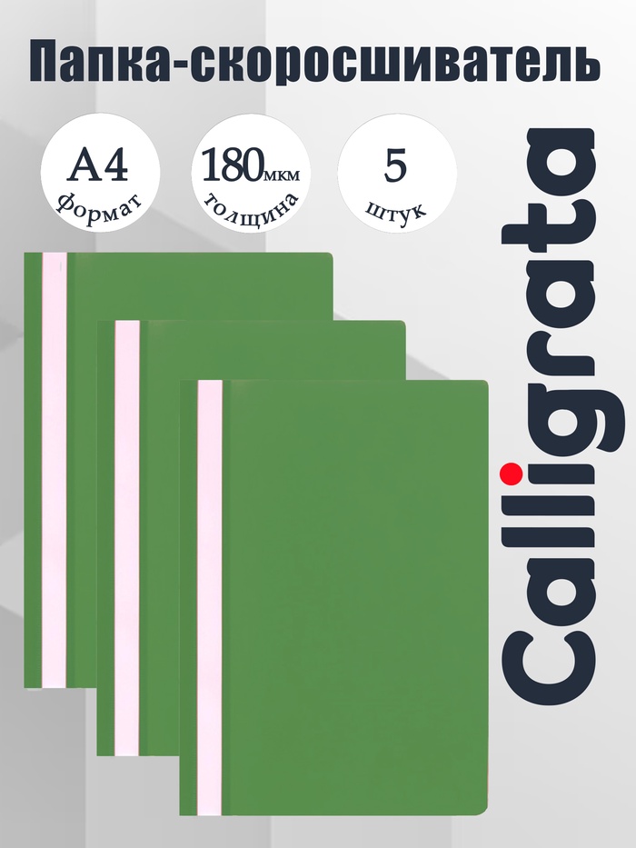 Набор папок-скоросшивателей А4, 5 штук, Calligrata, 180 мкм, с прозрачным верхом, зелёный - Фото 1