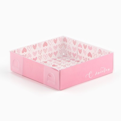 Кондитерская упаковка, коробка для макарун с PVC крышкой, «С любовью», 12 х 12 х 3 см