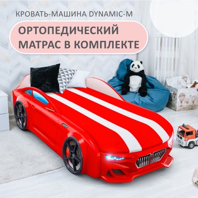 Кровать Romack Dynamic-M, с фарами, ящиком и орто-матрасом, цвет красный