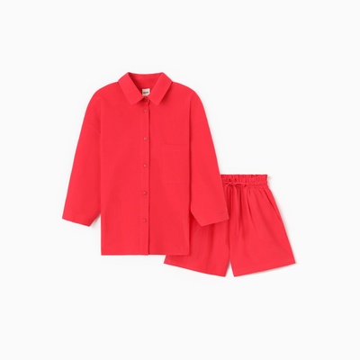 Костюм для девочки (рубашка и шорты) MINAKU, цвет красный, рост 134-140 см