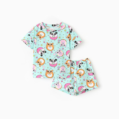 Пижама для девочки, цвет бирюзовый/пончики, рост 104 см