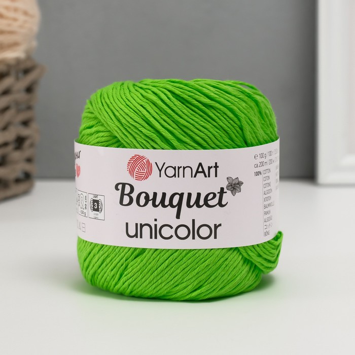 Пряжа Bouquet Unicolor 100% хлопок 200м/100г (3219 салат яркий)