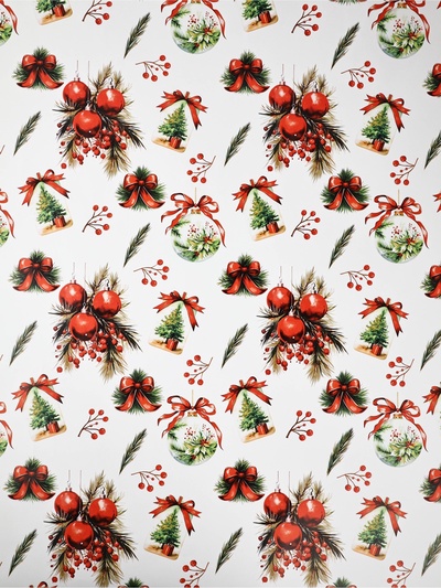 Бумага упаковочная новогодняя «Украшения», глянец, 1 лист, 80 г/м², 70×100 см