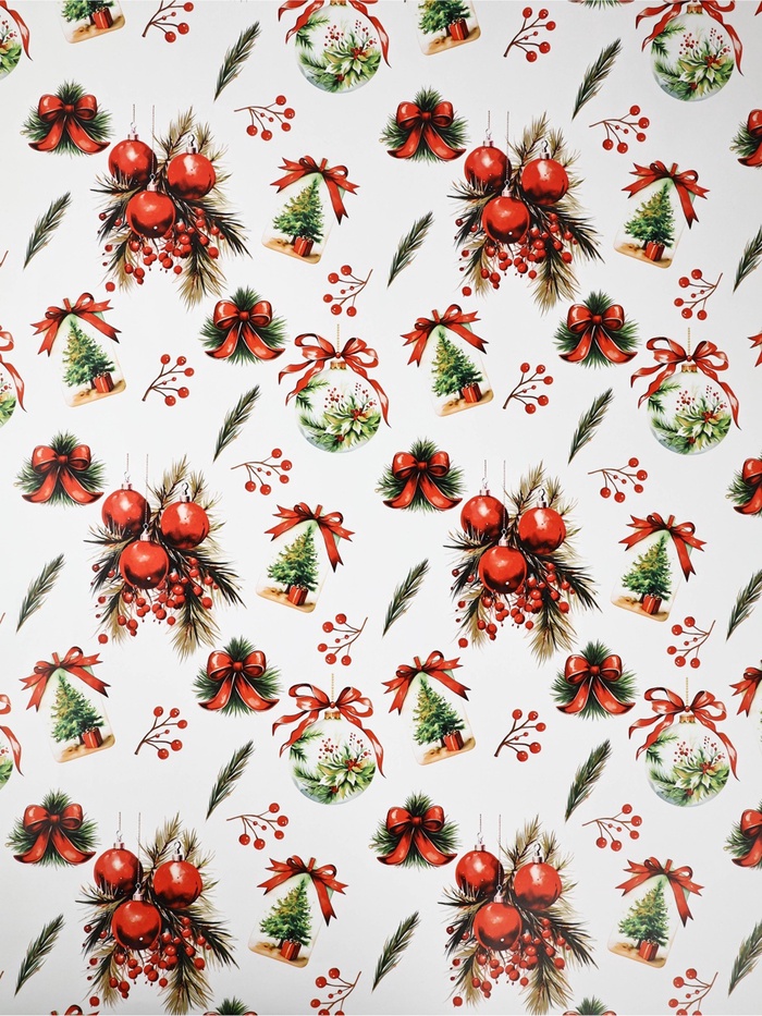 Бумага упаковочная новогодняя «Украшения», глянец, 1 лист, 80 г/м², 70×100 см - Фото 1