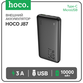 Внешний аккумулятор Hoco J87, 10000 мАч, 1 USB, 1 Type-C, 3 А, дисплей, чёрный 9881619