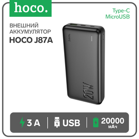 Внешний аккумулятор Hoco J87А, 20000 мАч, 1 USB, 1 Type-C, 3 А, дисплей, чёрный 9881621