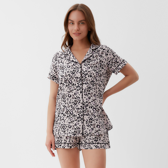 Пижама женская (рубашка, шорты) KAFTAN Leo, размер 40-42, розовая - Фото 1