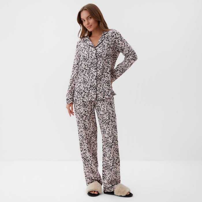 Пижама женская (рубашка, брюки) KAFTAN Leo, размер 52-54, розовая - Фото 1