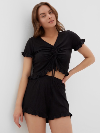 Пижама женская (футболка, шорты) KAFTAN Black, размер 40-42