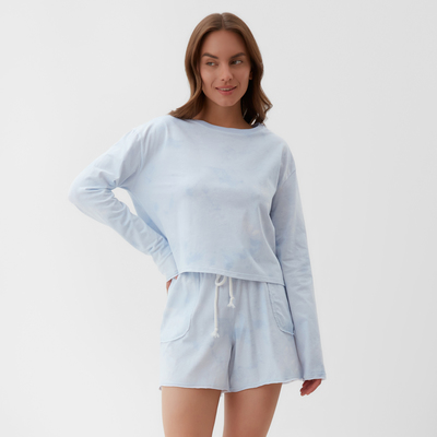 Пижама женская (лонгслив, шорты) KAFTAN, размер 52-54, голубая