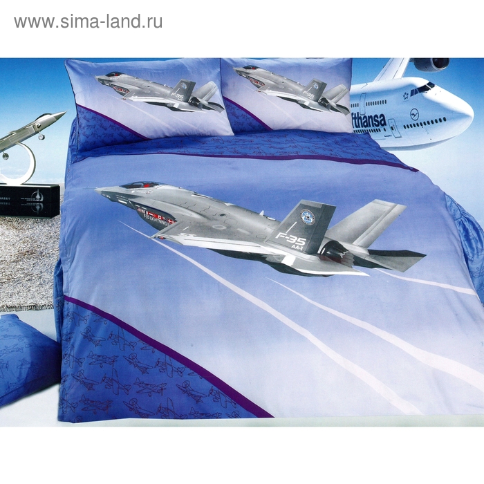 Постельное бельё "Этелька 3Д" 1,5 сп., Истребитель, размер 155х205 см, 160х210 см, 50х70 см, 100% хлопок, сатин - Фото 1