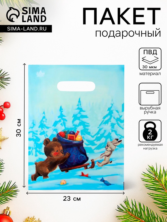 Пакет подарочный новогодний «Звездная доставка», полиэтиленовый с вырубной ручкой, 30×23 см - Фото 1