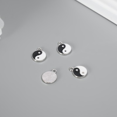 Декор для творчества металл, эмаль «Инь-ян», серебро, 1.1×1.5 см