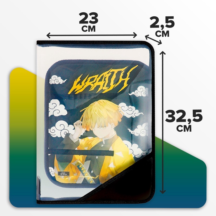 Папка для труда А4, 325 х 230 х 25 мм, молния вокруг, откидная планка, пластиковая, ПТР-1, Calligrata "Аниме клинок"