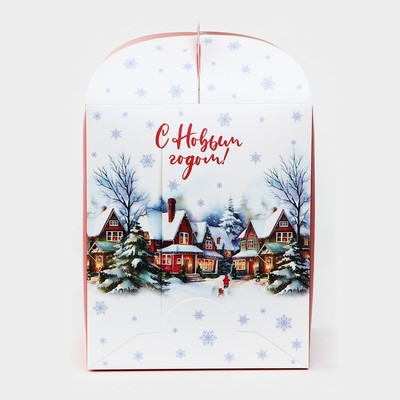 Коробка складная под маленький торт новогодняя «Зимний город», 15×15×18 см