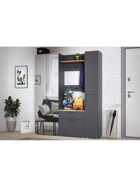 Прихожая «Октава», с зеркалом, 1620×350×1980 мм, цвет серый графит/дуб крафт золотой