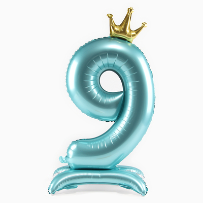 Воздушный шар фольгированный 42" «Цифра 9 с короной», на подставке