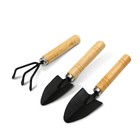 Набор садового инструмента, 3 предмета: рыхлитель, 2 совка, длина 20 см, деревянные МИКС ручки, Greengo - Фото 6