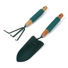 Набор садового инструмента, 2 предмета: совок, рыхлитель, длина 36 см, деревянные ручки с поролоном - Фото 2