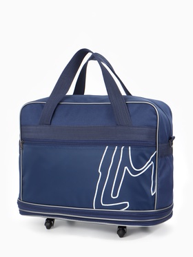 Сумка дорожная 20" на 4 колёсах, отдел на молнии, с увеличением, наружный карман, длинный ремень, синяя
