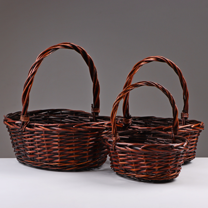 Набор корзин из 3 шт, 38х30х14/33 см, коричневый, ива - Фото 1