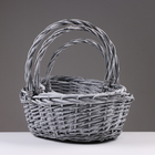 Набор корзин из 3 шт, 38х30х14/3x см, серый, ива - фото 24537640