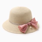 Шляпа для девочки MINAKU с бантом, цвет бежевый, р-р 52 - фото 306284779