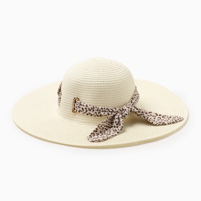 Шляпа женская MINAKU Leopard с лентой, молочная, размер 56-58