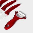 Набор кухонный на подставке «Изгиб», 4 предмета: 3 ножа, овощечистка, + нож в подарок, красный - Фото 3