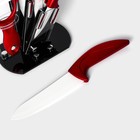 Набор кухонный на подставке «Изгиб», 4 предмета: 3 ножа, овощечистка, + нож в подарок, цвет красный - Фото 4