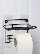 Держатель для туалетной бумаги с полочкой, 19×10×14.5 см, чёрный - Фото 5