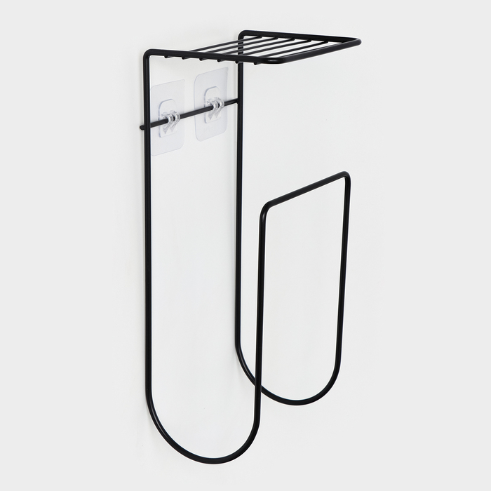 Держатель для полотенец с полкой, 15.5×12.5×33.5 см, чёрный