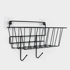 Корзина с 2 крючками, 31.5×13×20 см, чёрная - Фото 3