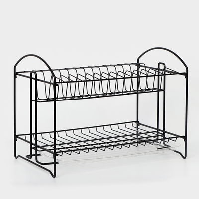 Сушилка для посуды с поддоном 2-х ярусная, разборная, 39.5×24×29.5 см, чёрная