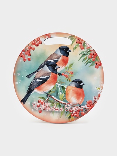 Доска разделочная сувенирная «Птицы.С новым годом», d=25.5 см, дерево, разноцветная