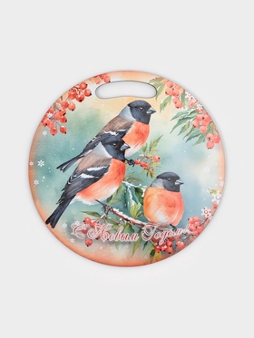 Доска разделочная сувенирная «Птицы.С новым годом», d=25.5 см, дерево, разноцветная