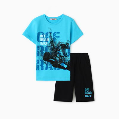 Комплект для мальчика (футболка/шорты), цвет бирюзовый/чёрный, рост 104 см