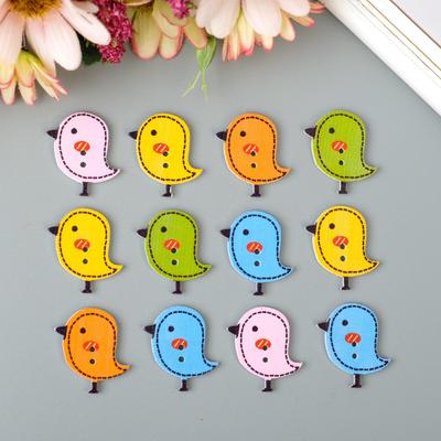 Набор пуговиц декоративных дерево «Птички», набор 12 шт., 2.6×2.4 см