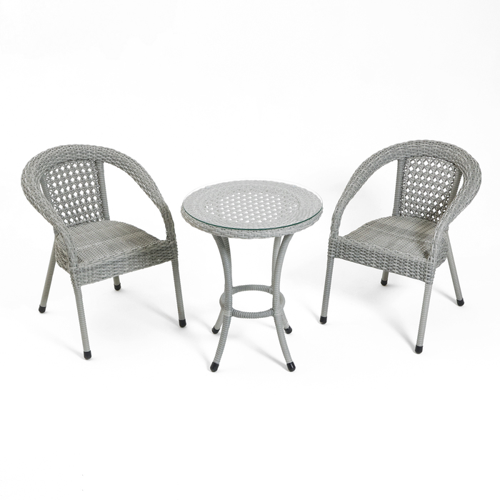 Набор садовой мебели Ротанг 3 предмета: стол + 2 кресла, серый
