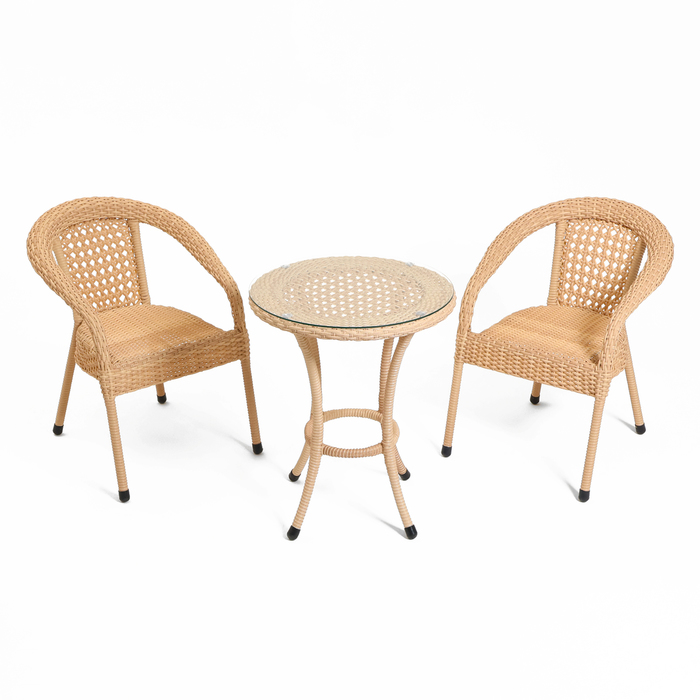 Набор садовой мебели Ротанг 3 предмета: стол + 2 кресла, коричневый