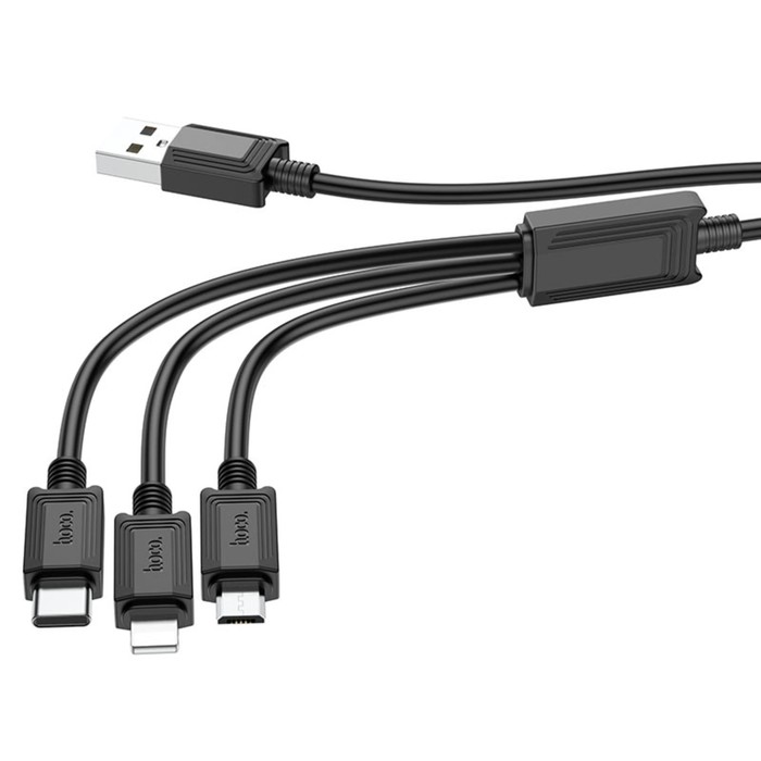 Кабель Hoco X74, 3 в 1 Lightning/Micro/Type-C - USB, 2 А, 1 м, ПВХ, чёрный - Фото 1