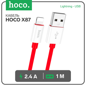 Кабель Hoco X87, Lightning - USB, 2.4 А, 1 м, оплётка силикон, красный 9881446