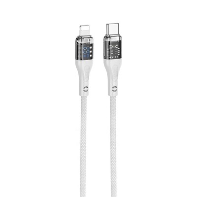 Кабель Hoco U115, Type-C - Lightning, 1.2 м, прозрачный, передача данных, оплётка нейлон, серый