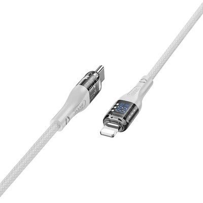 Кабель Hoco U115, Type-C - Lightning, 1.2 м, прозрачный, передача данных, оплётка нейлон, серый