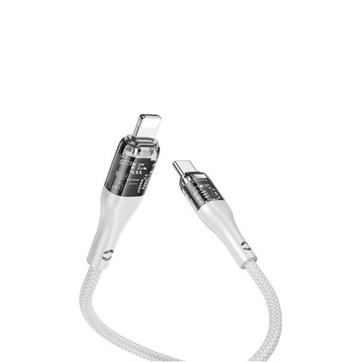 Кабель Hoco U115, Type-C - Lightning, 1.2 м, прозрачный, передача данных, оплётка нейлон, серый