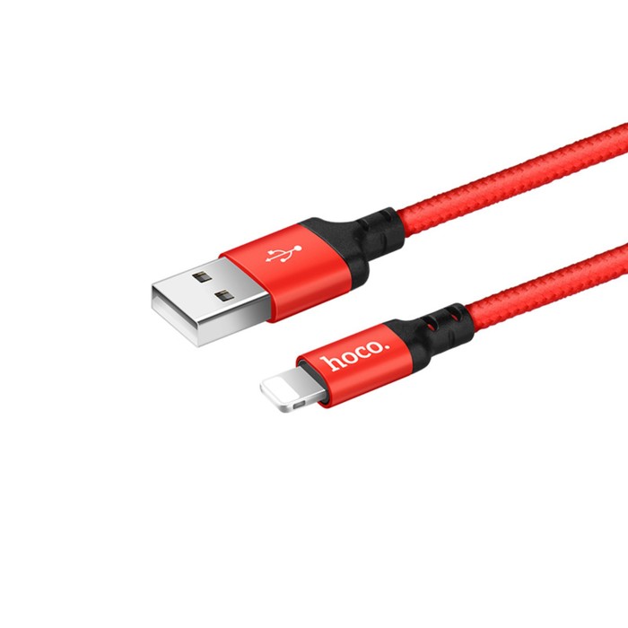 Кабель Hoco X14, Lightning - USB, 2.4 А, 1 м, быстрая зарядка, оплётка нейлон, красный